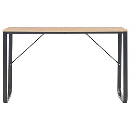 vidaXL Computer Desk, Office Table with Metal Frame, Writing Desk for Bedroom Living Room, Monitor Standing Desk, Industrial Style, Black and Oak
