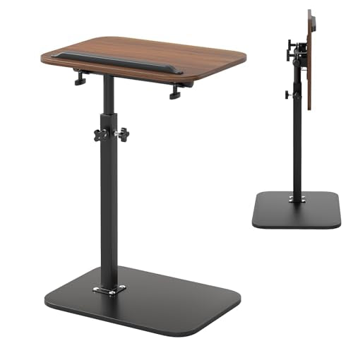 FuturelOT Sofa Couch Arm Table Tv Tray Small Bedside Table C Shaped Adjustable Height Side End Tables for Living Room, Bedroom, Bedside Walnut - color: Walnut + Black