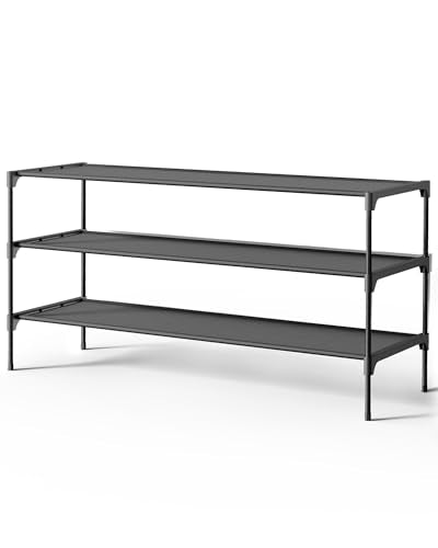 Kitsure Shoe Rack - Non-Woven Shoe Rack Shelf, 36.2" Wide - 3 Tier, Black | Shoe Organizer for Closet, Entryway, Garage, Stackable Shoe Shelves, college dorm&apartment essentials - color: Black, size: 36.2" Wide - 3 Tier