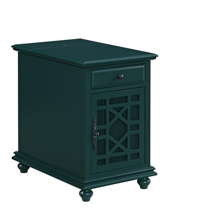 Martin Svensson Home Elegant Chairside End Table with Power — 24″W x 16″D x 25″H, Seamoss Green — Transitional Painted Accent Table with Flip-Top USB Charging, Drawer & Cabinet Storage - color: Seamoss Green