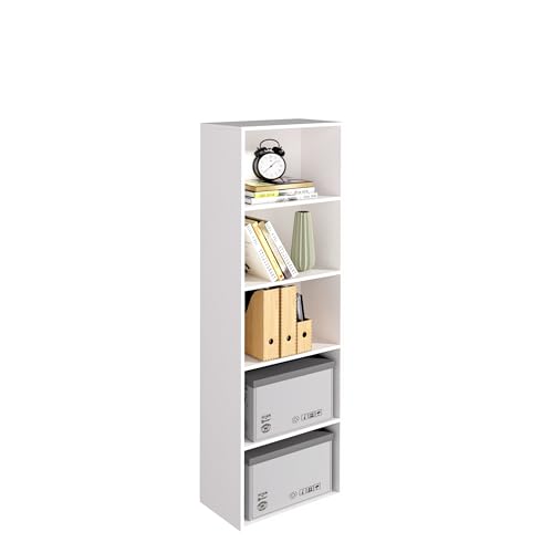 Wooden 5 Cube Storage Organizer, White 5 Tier Bookcase Bookshelf Freestanding Storage Display Organizer, Versatile Cubes Open Shelf and Cubby Unit for Living Room, Home Office, Dinning Room 15.7inch - color: White, size: 5 Cube-W(15.7inch)