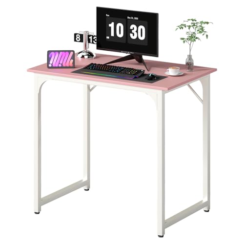 Dkelincs 32 Inch Small Computer Desk Home Office Desk Writing Desk Modern Simple Style Study Work Table with Metal Frame, Easy Assembly, Adjustable Feet, Water-Resistant, Scratchproof Surface, Pink - color: Pink, size: 32 Inch