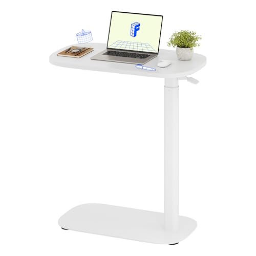 FLEXISPOT Adjustable C Table Mobile Snack Side End Table Sofa Couch Bedside Table Laptop Cart TV Tray Night Stand Small Space Side Table(23.6" W x 13.8" D,White) - color: White, size: 24x14