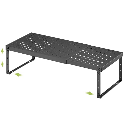 RUILALIFE Expandable Cabinet Organizer Shelf With Adjustable Height, Stackable Kitchen Countertop Organizer Rack, Adjustable Shelf Riser For Kitchen Counter, Pantry, Cupboard, Desk, Tabletop - color: Black-1 Pack, size: 8.27"D*14-22.4"W x 7.5"H