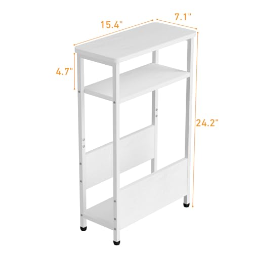 THUMEYE 7.1" Narrow Side Table for Small Spaces, 3 Tier Small End Table with Magazine Holder, Slim/Skinny Nightstand/Bedside Table for Living Room, Bedroom, 15.4" L x 24.2" H, White - color: White