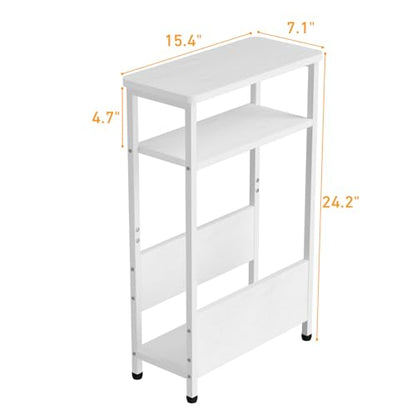 THUMEYE 7.1" Narrow Side Table for Small Spaces, 3 Tier Small End Table with Magazine Holder, Slim/Skinny Nightstand/Bedside Table for Living Room, Bedroom, 15.4" L x 24.2" H, White - color: White