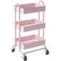 Metal Rolling Cart,3-Tier Pink Rolling Cart with Wheels,Metal Utility Cart with Wheels for Office,Home,Kitchen,Garden（13.4"x18.1"x31"） Pink - color: Pink, size: 31"H