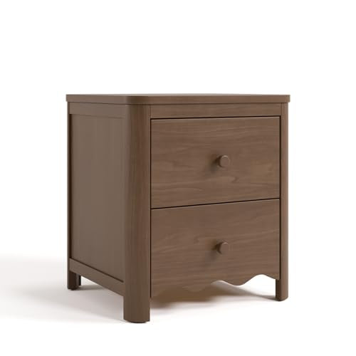 Storkcraft Casablanca 2 Drawer Nightstand, Hazelnut | GREENGUARD Gold Certified, Storage for Kids Bedroom, Premium Wood Nightstand with Iconic Wave Detailing and Rounded Posts - color: Hazelnut, style: Nightstand