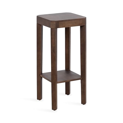 Kate and Laurel Talcott Modern Square Wood Drink Table, 12 x 12 x 28, Dark Brown, Transitional Decorative Two-Tier Pedestal Table for Use as Plant Stand Indoors or Living Room Decor Accent