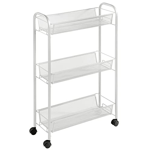 mDesign Steel Rolling Utility Cart Storage Organizer Trolley with 3 Basket Shelves for Laundry Room, Mudroom, Garage, Bathroom Organization - Holds Detergents, Hand Soap - Biro Collection, Light Gray