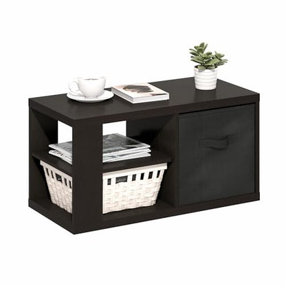 3-Tier Modern Coffee Table with 1.2 Thick Tabletop, Side Table with Open Shelf and Storage Bin, Coffee Table, for Bedroom, Living Room, Home Office, Dark Oak - color: Dark Oak/Black