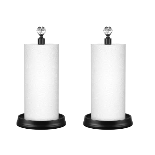 KASUNTO Paper Towel Holder, Steel Paper Towel Holder Countertop with Crystal Head for Kitchen Countertops, Bars & Dining Tables (Matte Black,2 Pack) - color: Matte Black 2 Pcs
