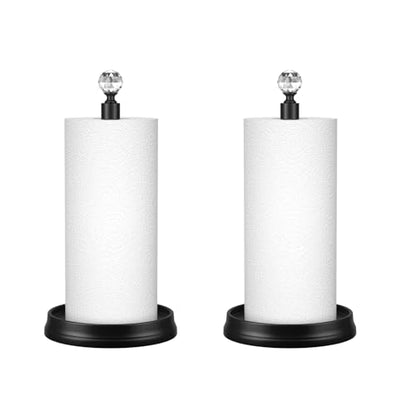 KASUNTO Paper Towel Holder, Steel Paper Towel Holder Countertop with Crystal Head for Kitchen Countertops, Bars & Dining Tables (Matte Black,2 Pack) - color: Matte Black 2 Pcs