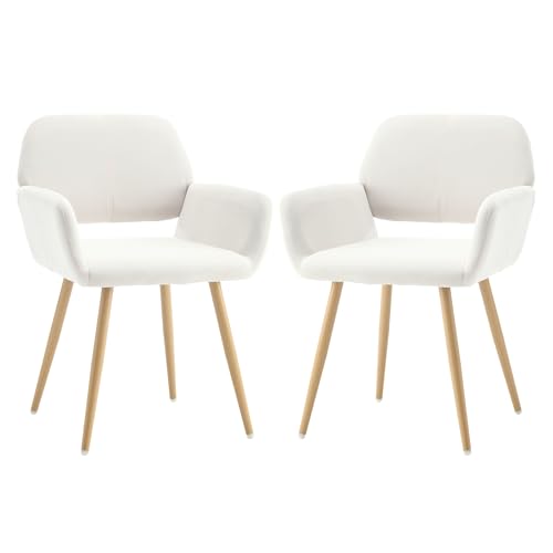 KCC Desk Chair No Wheels Makeup Vanity Chair for Living Room,Set of 2,Beige | Velvet Modern Dining Room Arm Chairs Mid-Century Accent Upholstered Club Guest Chair with Metal Tube Legs for Kitchen - color: Beige+velvet, size: Set of 2