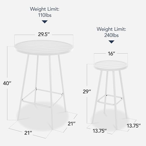 Best Choice Products 3-Piece Patio Dining Set, Bar Height, Outdoor Bistro Set, Outdoor Round Bar Table w/ 2 Bar Stools, Steel - White - color: White