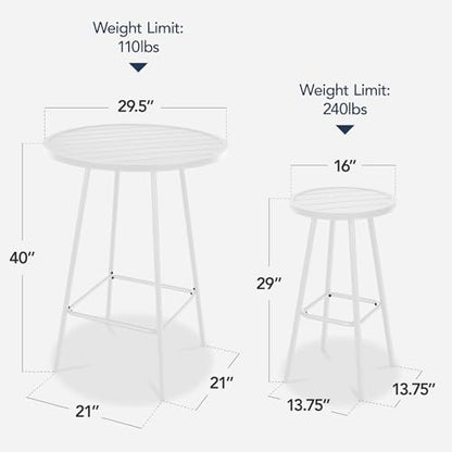 Best Choice Products 3-Piece Patio Dining Set, Bar Height, Outdoor Bistro Set, Outdoor Round Bar Table w/ 2 Bar Stools, Steel - White - color: White