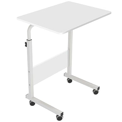 Side Table, 23.6in Adjustable Laptop Stand Portable Cart Tray Bedside Computer Table, Sofa Side Bed Table with Wheels, White - color: White, size: 23.6 inches