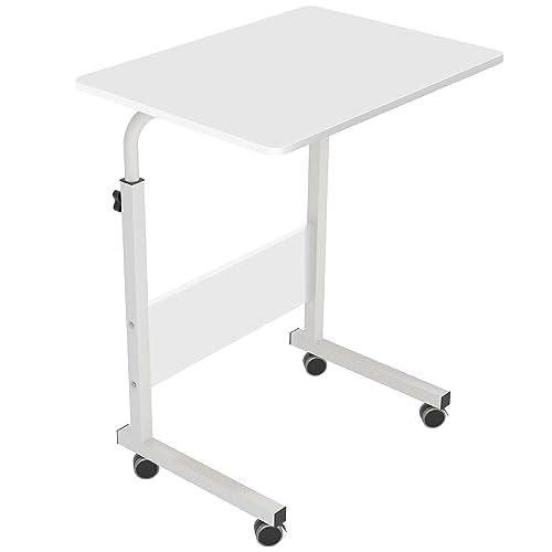 Side Table, 23.6in Adjustable Laptop Stand Portable Cart Tray Bedside Computer Table, Sofa Side Bed Table with Wheels, White - color: White, size: 23.6 inches