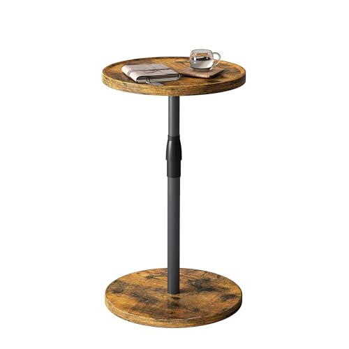 Adjustable Round Side Table, Small End Table, Pedestal Drink Table for Small Spaces, Tall Round Nightstand for Living Room Bedroom Sofa Couch, Rustic Brown ET-010RB - color: Rustic Brown