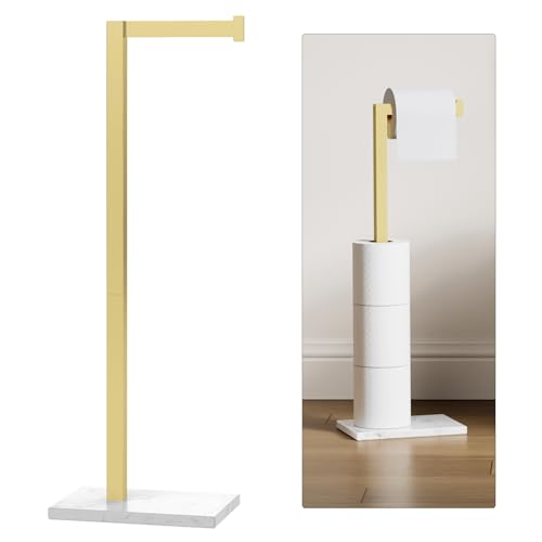 Gold Toilet Paper Holder Stand Marble Base SUS 304 Stainless Steel Freestanding Tissue Roll Holder for Bathroom Rustproof Storage for 4 Rolls Brushed Gold by Homevacious - color: Brushed Gold