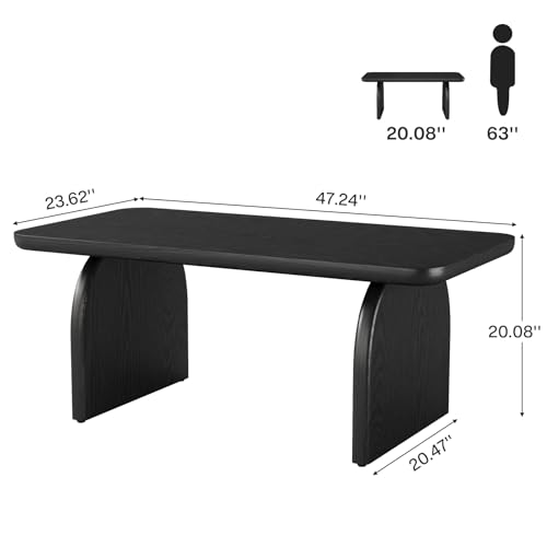 Tribesigns Rectangle Coffee Table, 47-Inch Wood Rectangular Living Room Table, Farmhouse Accent Center Low Cocktail Tea Table with Sturdy Base & Rounded Corners, Easy Assembly (Black) - color: Black