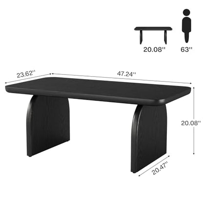 Tribesigns Rectangle Coffee Table, 47-Inch Wood Rectangular Living Room Table, Farmhouse Accent Center Low Cocktail Tea Table with Sturdy Base & Rounded Corners, Easy Assembly (Black) - color: Black