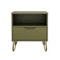 Manhattan Comfort Avira 20 Inch Nightstand with Drawer and Shelf, Mid Century Modern Bedroom Stand with Storage, Compact Side End Table with Metal Legs, Olive Green - color: Olive Green