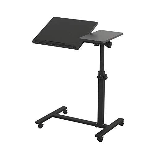 TigerDad Overbed Bedside Desk Mobile Rolling Laptop Stand Tilting Overbed Table with Wheels Height Adjustable Tray Table for Laptop Bed Sofa Side Table, Home & Hospital Use (Black) - color: Black
