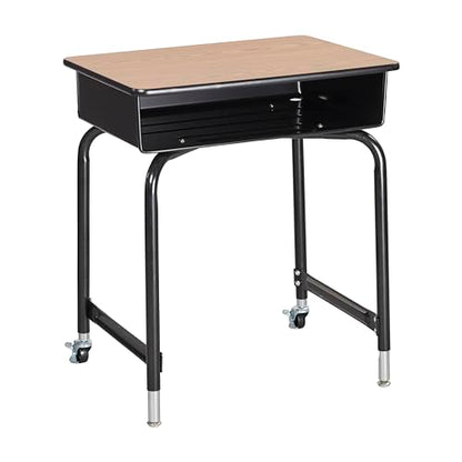 ECR4Kids Mobile Open Front Desk with Metal Storage Book Box, Classroom Furniture, Oak - color: Oak