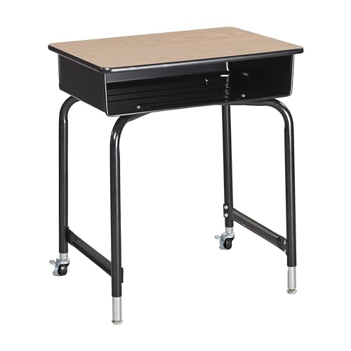 ECR4Kids Mobile Open Front Desk with Metal Storage Book Box, Classroom Furniture, Oak - color: Oak