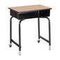 ECR4Kids Mobile Open Front Desk with Metal Storage Book Box, Classroom Furniture, Oak - color: Oak