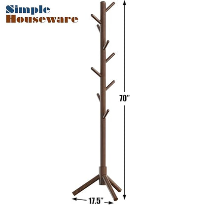 Simple Houseware Wooden Coat Rack Stand, Hall Tree with 9 Hooks, Walnut | Adjustable Tree Rack for Entryway, Hallway, Bedroom, Office - color: Walnut, style: Modern