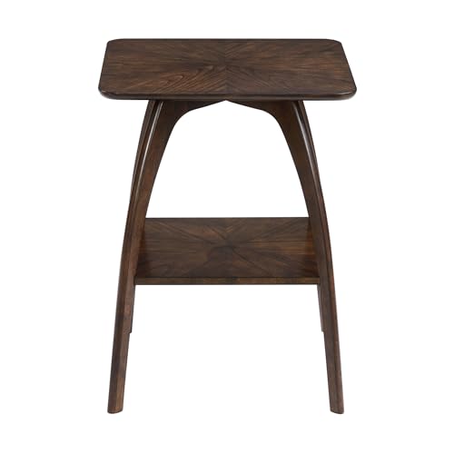Sandstone Home LAX Mid-Century Modern Square End Table with Starburst Top – 18” Accent Table with Shelf, Rich Espresso Brown Finish, Retro Side Table or Nightstand for Living Room or Bedroom - color: Rich Espresso Brown