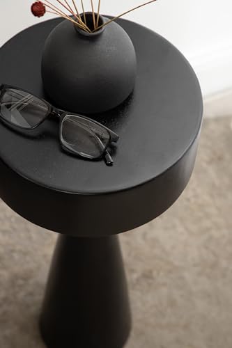 Kate and Laurel Solbrett Modern Sophisticated Round Drink Table; 10 x 10 x 22; Black; Contemporary Sculptural Bedroom Nightstand with Unique Pedestal Table Design for Use as Indoor Plant Stand - color: Black
