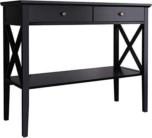 ChooChoo Console Table with Drawers, Narrow Wood Accent Sofa Table Entryway Table with Storage Shelf for Entryway, Front Hall, Hallway, Living Room, Black | 11.8"D x 39.4"W x 31.5"H, Console Table, Narrow Wood Accent Sofa Table for Entryway, Front Hall, H