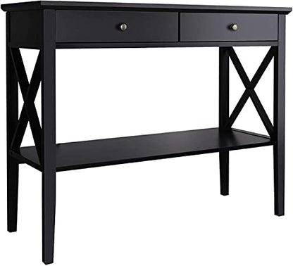 ChooChoo Console Table with Drawers, Narrow Wood Accent Sofa Table Entryway Table with Storage Shelf for Entryway, Front Hall, Hallway, Living Room, Black | 11.8"D x 39.4"W x 31.5"H, Console Table, Narrow Wood Accent Sofa Table for Entryway, Front Hall, H