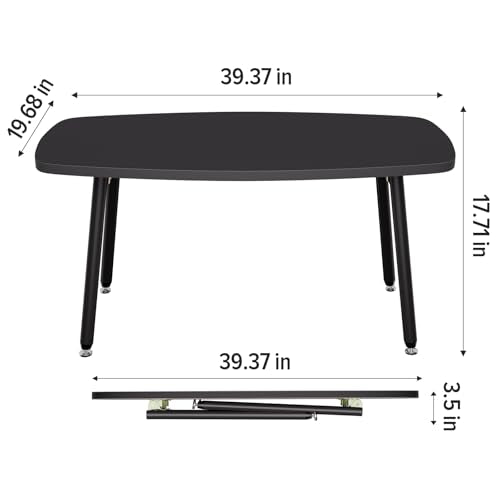 WOHOMO Folding Coffee Table 39.3'' Black Coffee Tables for Living Room Portable Simple Modern Rectangular Center Table for Small Spaces,No Assembly, Black - color: Black