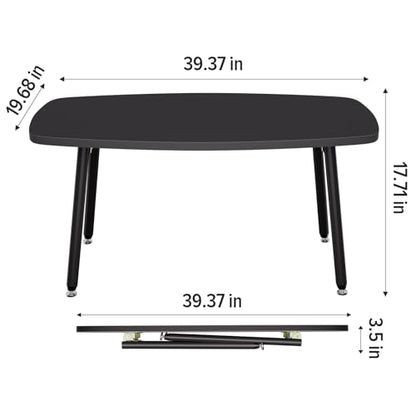 WOHOMO Folding Coffee Table 39.3'' Black Coffee Tables for Living Room Portable Simple Modern Rectangular Center Table for Small Spaces,No Assembly, Black - color: Black