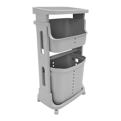 Laundry Basket, Laundry Basket Organizer Sorter Clothes Storage Organizer Shelf Rolling Cart with 4 Wheels, Laundry Hamper Basket Sorter Washing Hamper for Kitchens Bathrooms Bedrooms (3 Tier, Grey) - style: 3 Tier, Grey