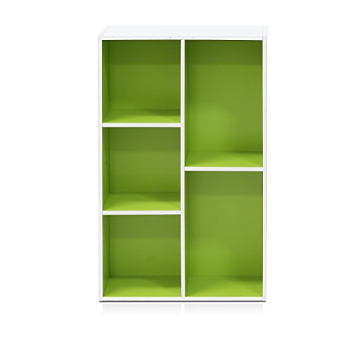 Furinno LUDER Book Shelf, 5-Cube Bookshelf, Reversible Bookcase, 9.4 x 19.5 x 31.5, Easy Assembly, for Living Room, Bedroom, Home Office, White/Green - color: White/Green, size: 5-Cube
