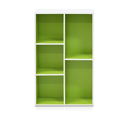 Furinno LUDER Book Shelf, 5-Cube Bookshelf, Reversible Bookcase, 9.4 x 19.5 x 31.5, Easy Assembly, for Living Room, Bedroom, Home Office, White/Green - color: White/Green, size: 5-Cube