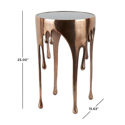 Deco 79 Aluminum Metal Abstract Side Table 16" x 16" x 25", Copper | Accent table, drip end table with melting designed legs and black glass top, unique end table, living room decor - color: Copper