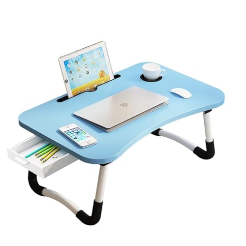 Lap Desk with Storage Drawer, Cup and Tablet Holder, Bed Tray Table, Foldable Laptop Desk, Laptop Stand for Working, Writing, Gaming and Drawing (23.6", Blue) - color: Blue, size: 23.6"