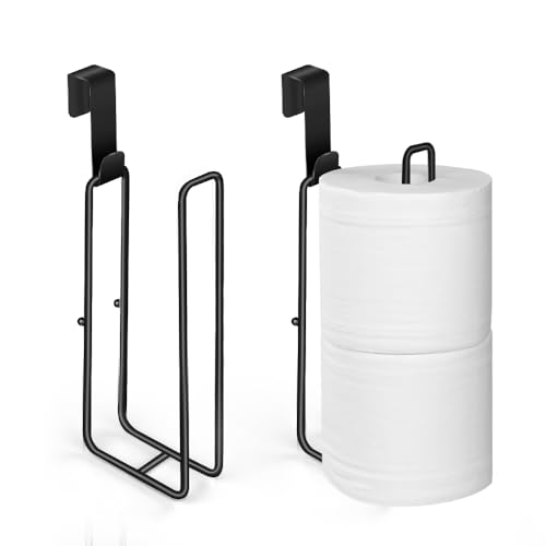 Black Bathroom Toilet Paper Roll Holder for 2 Roll Tissue, Brushed Nickel,Over The Tank Toilet Paper Holder,Self Adhesive Wall Mount,Stainless Steel Toilet Paper Holder Storage 2pcs - color: H:hold 2 Rolls Tissue(2pcs,black)