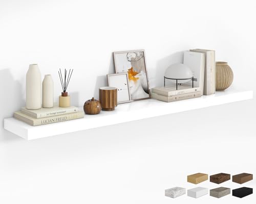 RICHFOCUS 72Inch Floating Shelves for Wall 1 Pack Shelves for Bedroom|Kitchen|Bathroom Wall Mounted Rustic Wood Floating Shelf with Invisible Brackets for Books|Storage|Decor, White - color: White, size: 72"L x 8"D, Set of 1