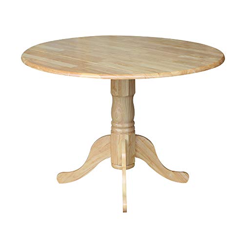 IC International Concepts, 42" Round Dual Drop Leaf Pedestal Dining Table, Solid Real Wood, Sturdy Parawood, Natural - color: Natural