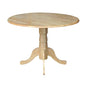 IC International Concepts, 42" Round Dual Drop Leaf Pedestal Dining Table, Solid Real Wood, Sturdy Parawood, Natural - color: Natural