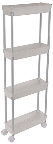 Sooyee 4 Tier Slim Storage Cart Mobile Shelving Unit Organizer Slide Out Storage Rolling Utility Cart Tower Rack for Kitchen Bathroom Laundry Narrow Places, Plastic & Stainless Steel, White - color: White, size: Slim 4 Tier