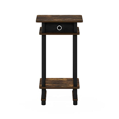 Furinno Turn-N-Tube Tall End Side Night Stand/Bedside Table with Bin Drawer, 1-Pack, Amber Pine/Black/Black | 1x Storage Bin, Tall Narrow Open Shelf Night Stand, Modern Bedside Table, Toolless Assembly, for Living Room, Bedroom - color: Amber Pine/Black/B