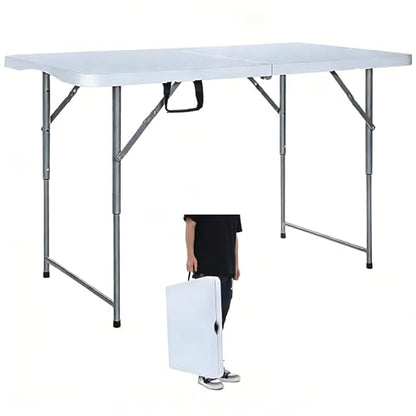 Lakhow Folding Table 4 Foot Portable Heavy Duty Plastic Fold-in-Half Utility Table with Carrying Handle,Indoor Outdoor Small Adjustable Height Folding,Camping and Party,White - color: 48 Inches White